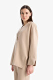 DeFacto Relax Fit Basic Düz Düğmeli Keten Görünümlü Uzun Kollu Tesettür Hırka Tunik E5351AX25SPBG773