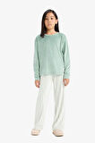 Kız Çocuk Pijama Takımı Uzun Kollu Üst Çizgili Uzun Alt