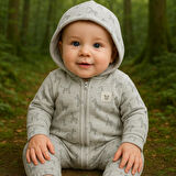 Bebek Uzun Kollu Şapkalı Tulum %100 Organik Pamuk - Yenidoğan - Csy8033