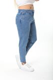 CEDY DENIM Kadın Büyük Beden Pileli Mom Jean Pantolon C600