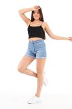 CEDY DENIM Kadın Yüksek Bel Duble Paça Kot Şort Klasik Mini Jean Şort C604