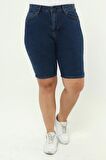 CEDY DENİM KADIN BÜYÜK BEDEN YÜKSEK BEL LİKRALI SLİMFİT JEANS ŞORT-C606