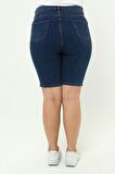 CEDY DENİM KADIN BÜYÜK BEDEN YÜKSEK BEL LİKRALI SLİMFİT JEANS ŞORT-C606