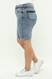 CEDY DENİM KADIN BÜYÜK BEDEN YÜKSEK BEL LİKRALI SLİMFİT JEANS ŞORT-C606