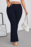 CEDY DENIM - Kadın Siyah Büyük Beden İspanyol Paça Yüksek Bel Skinny Fit Likralı Pantolon  C628