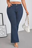 CEDY DENIM - Kadın Siyah Büyük Beden İspanyol Paça Yüksek Bel Skinny Fit Likralı Pantolon  C628