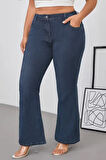 CEDY DENIM - Kadın Siyah Büyük Beden İspanyol Paça Yüksek Bel Skinny Fit Likralı Pantolon  C628