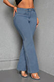 CEDY DENIM - Kadın Siyah Büyük Beden İspanyol Paça Yüksek Bel Skinny Fit Likralı Pantolon  C628