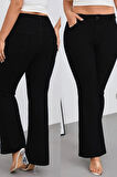 CEDY DENIM - Kadın Siyah Büyük Beden İspanyol Paça Yüksek Bel Skinny Fit Likralı Pantolon  C628
