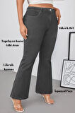 CEDY DENIM - Kadın Siyah Büyük Beden İspanyol Paça Yüksek Bel Skinny Fit Likralı Pantolon  C628