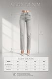 CEDY DENIM Kadın Yüksek Bel Straight Fit Kiraz Baskılı Buz Mavi Jean Pantolon E7007