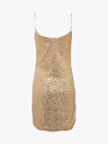 Drape Detaylı Askılı Pullu Mini Elbise - Gold