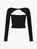 Cut Out Detaylı Uzun Kollu Body - Siyah