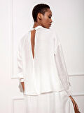 Önü Düğmeli İçi Astarlı İkonik Viskon Gömlek Elbise - Beyaz
