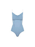 İp Askılı Degaje Yaka Bodysuit - Mavi