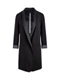 Garni Detaylı Uzun Blazer - Siyah