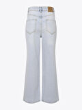 Paçaları Yırtmaçlı Yüksek Bel Wide Leg Jean - Mavi