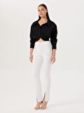 Paçası Yırtmaç Detaylı Skinny Pantolon - Beyaz