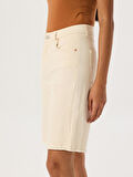 Paçası Dikişsiz Straight Fit Şort - Bej