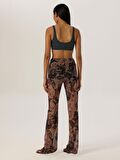 Beli Lastikli Flare Fit Tül Pantolon - Dövme Desenli