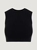Bisiklet Yaka Kolsuz Crop Top - Siyah