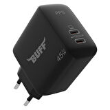 Buff BL62-2C 45W Hızlı Şarj Cihazı Dual PD Type-C Şarj Adaptörü Siyah