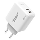 Buff BL62-2C 45W Hızlı Şarj Cihazı Dual PD Type-C Şarj Adaptörü Beyaz