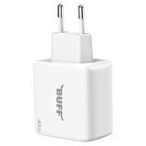 Buff BL62-2C 45W Hızlı Şarj Cihazı Dual PD Type-C Şarj Adaptörü Beyaz