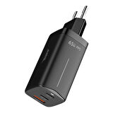 Buff BL65-1U2C 65W Hızlı Şarj Cihazı 3 Port PD & Type-C QC3.0 Şarj Adaptörü Siyah
