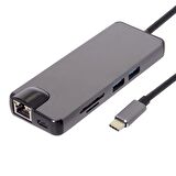 Type-C Usb 3.1 8in1 4K Hdmi Vga Micro SD Rj-45 2 Usb Şarj Girişli
