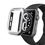 Apple Watch 7 Serisi 45mm Çift Sıra Parlak Taşlı Rubber Kasa Kapak