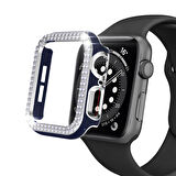 Apple Watch 7 Serisi 45mm Çift Sıra Parlak Taşlı Rubber Kasa Kapak