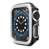 Apple Watch 7 41mm Uyumlu Çift Sıra Parlak Taşlı Rubber Kasa Kapak