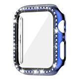 Apple Watch 7 45mm Uyumlu Tek Sıra Parlak Taşlı Rubber Kasa Kapak