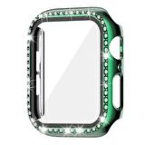 Apple Watch 7 45mm Uyumlu Tek Sıra Parlak Taşlı Rubber Kasa Kapak
