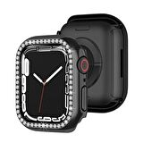 Apple Watch 7 41mm Uyumlu Tek Sıra Parlak Taşlı Rubber Kasa Kapak