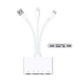 5in1 Allround iPhone Type-C Usb 2xUsb Sd Tf Kart Şarj Adaptörü
