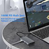 Type-C 9in1 4K Hdmi Vga Rj45 Micro SD TF 3.5mm 2xUsb Şarj Çevirici Hub