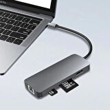 Type-C 8in1 4K Hdmi Rj45 Micro SD Tf 3xUsb 3.0 Şarj Girişli Hub Çevirici
