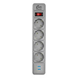 Techmaster 2 Usb Akım Çocuk Korumalı 4lü Priz 2mt Gri