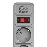 Techmaster 2 Usb Akım Çocuk Korumalı 4lü Priz 2mt Gri