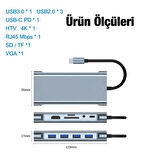 11in1 Type-c to Usb Hdmı 4xUsb Rj45 Hdmi Vga Sd Tf Card Çevirici Adaptör