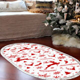 Alanur Home Yılbaşına Özel Keçe Dijital Yıkanabilir Oval Halı Chr16M