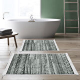 Dekoreko Kaymaz Taban Djt 2 Li Banyo Paspas Takımı Yıldız Deri Saçaklı İskandinav F5080 Silver