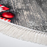 Alanur Home Yılbaşına Özel Keçe Dijital Yıkanabilir Yuvarlak Halı Chr1M