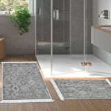 Dekoreko Kaymaz Taban Djt 2 Li Banyo Paspas Takımı Yıldız Deri Saçaklı İskandinav F5137