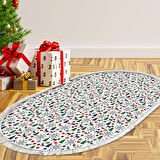 Alanur Home Yılbaşına Özel Keçe Dijital Yıkanabilir Oval Halı Chr10M