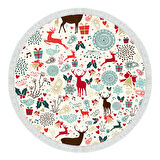 Alanur Home Yılbaşına Özel Pamuk Dijital Yıkanabilir Yuvarlak Halı Chr13M