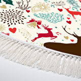 Alanur Home Yılbaşına Özel Pamuk Dijital Yıkanabilir Yuvarlak Halı Chr13M