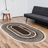 Dekoreko Kaymaz Taban Djt Salon Halısı Yıldız Deri Saçaklı Oval Modern 651M